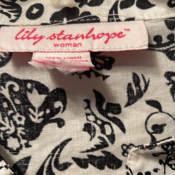 Lily Stanhope Linen Button Front Black & White Print Tunic Size 1X - Picture 2 of 4